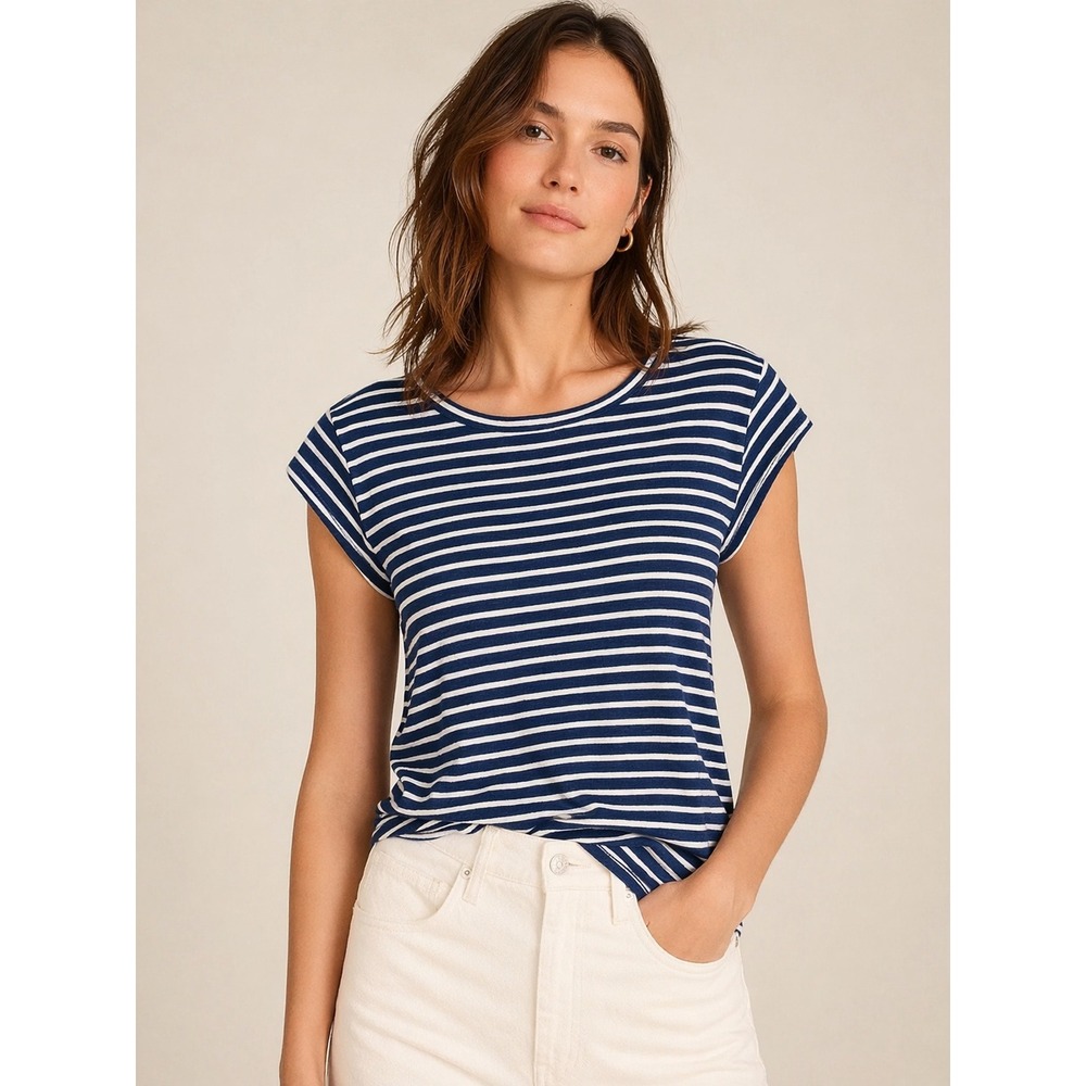 Talbots Navy and White Striped Short Sleeve Tee